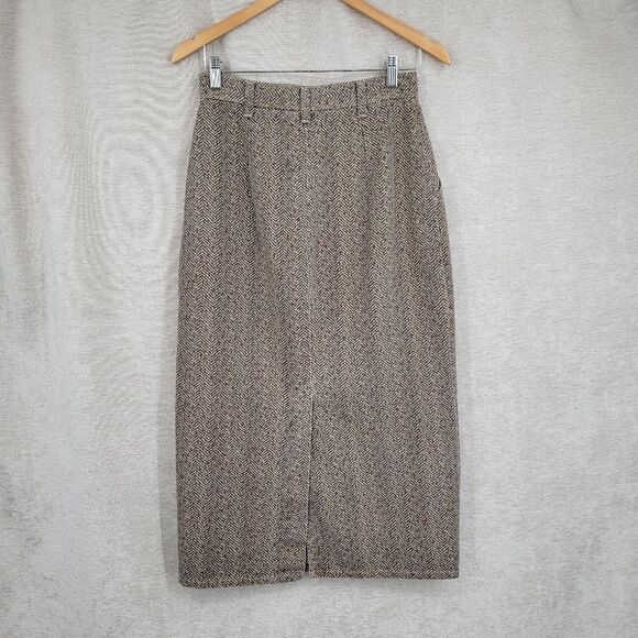 Vivaldi Jeanswear Vintage Classic Brown Herringbone Denim Midi Skirt 80s - Picture 6 of 13
